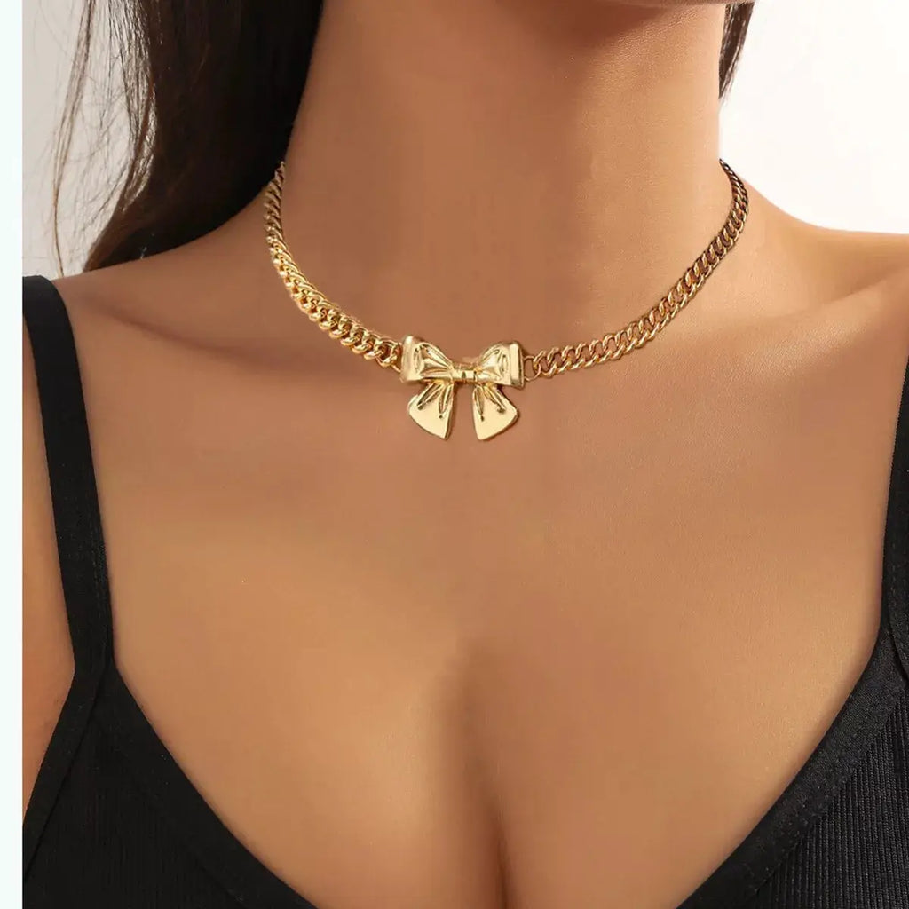 18K Gold-Plated Bowknot Chain Necklace by Trendsi