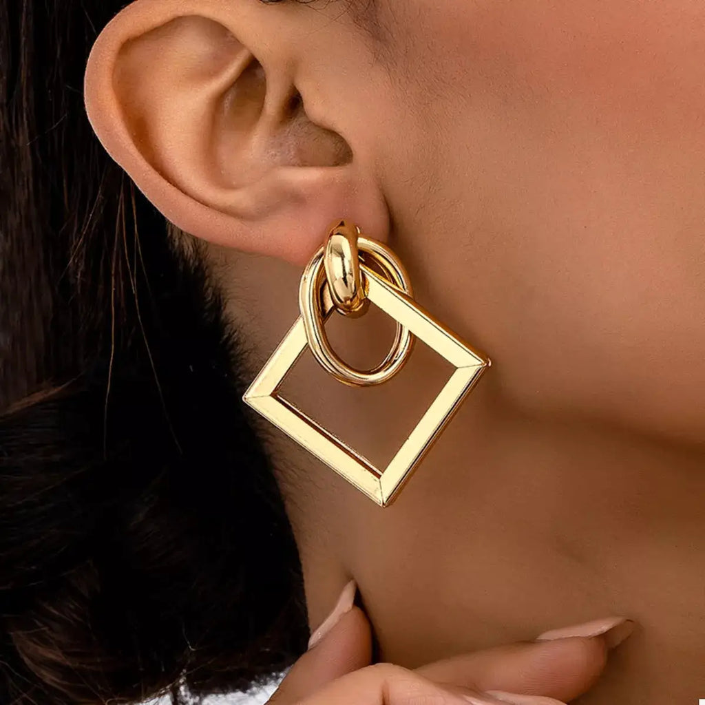 18K Gold-Plated Geometric Square Hoop Earrings by Trendsi
