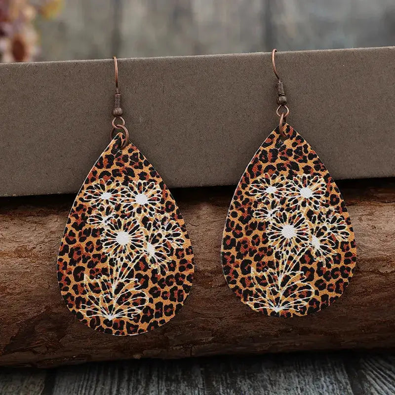 Leopard PU Leather Teardrop Shape Earrings by Trendsi