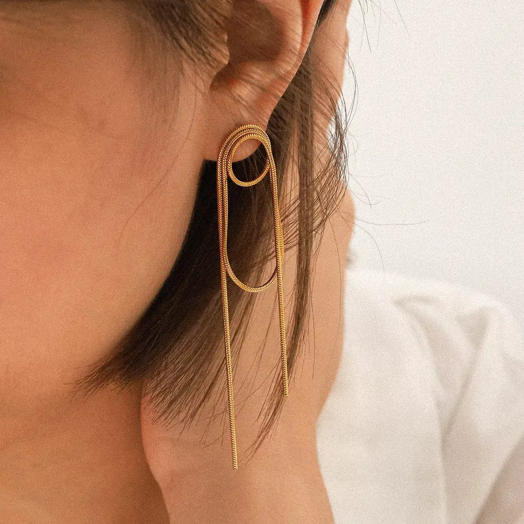 18K Gold-Plated Hoop Chain Earrings by Trendsi