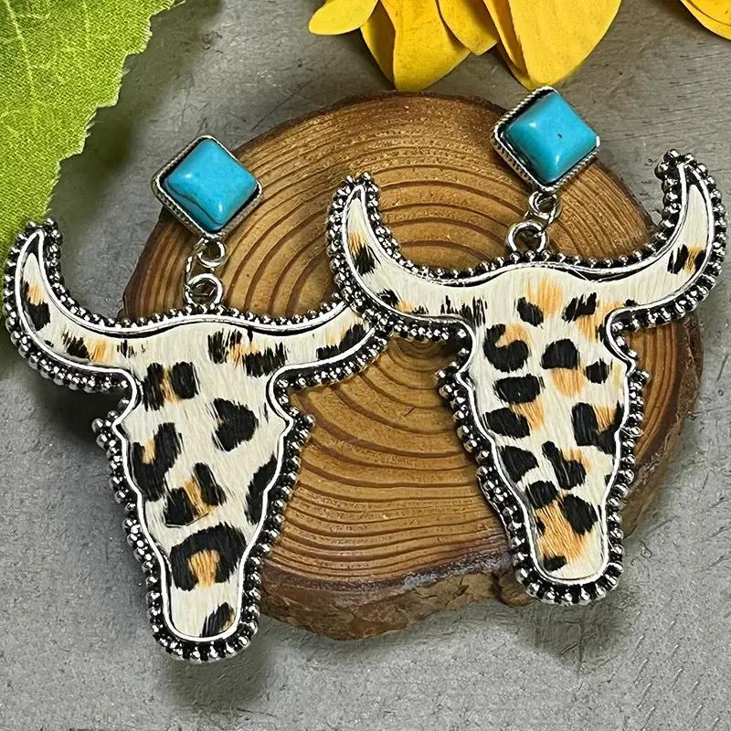 Bull Shape Turquoise Dangle Earrings by Trendsi