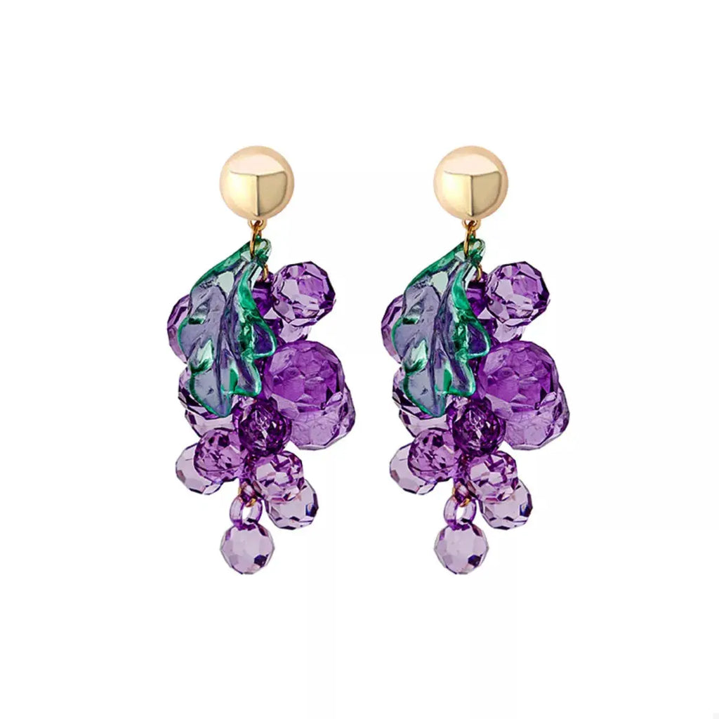 Grape Cluster Beaded Dangle Earrings by Trendsi