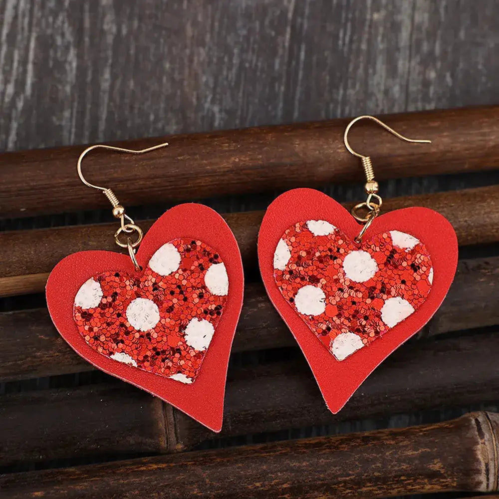Sequin Heart Leather Drop Earrings by Trendsi