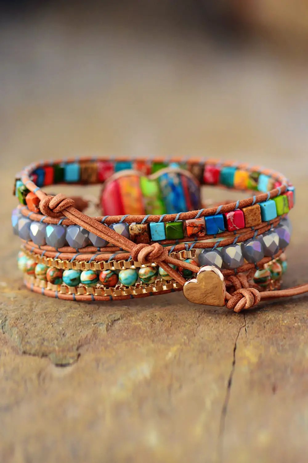 Imperial Jasper & Crystal Layered Bracelet by Trendsi