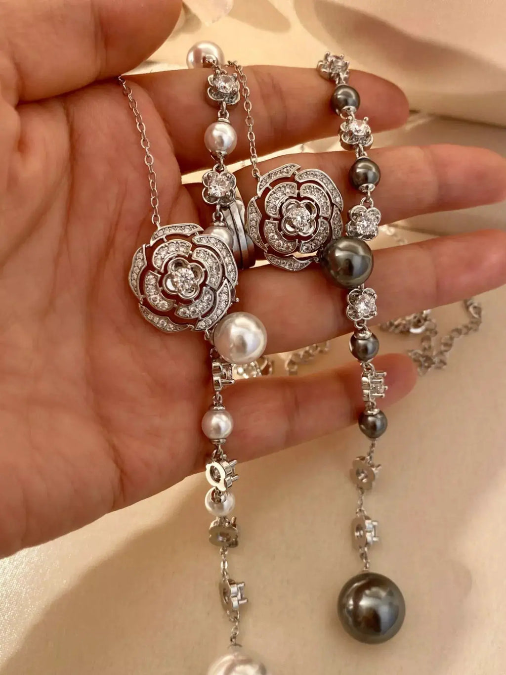 Pearl Flower Y-Necklace by Trendsi