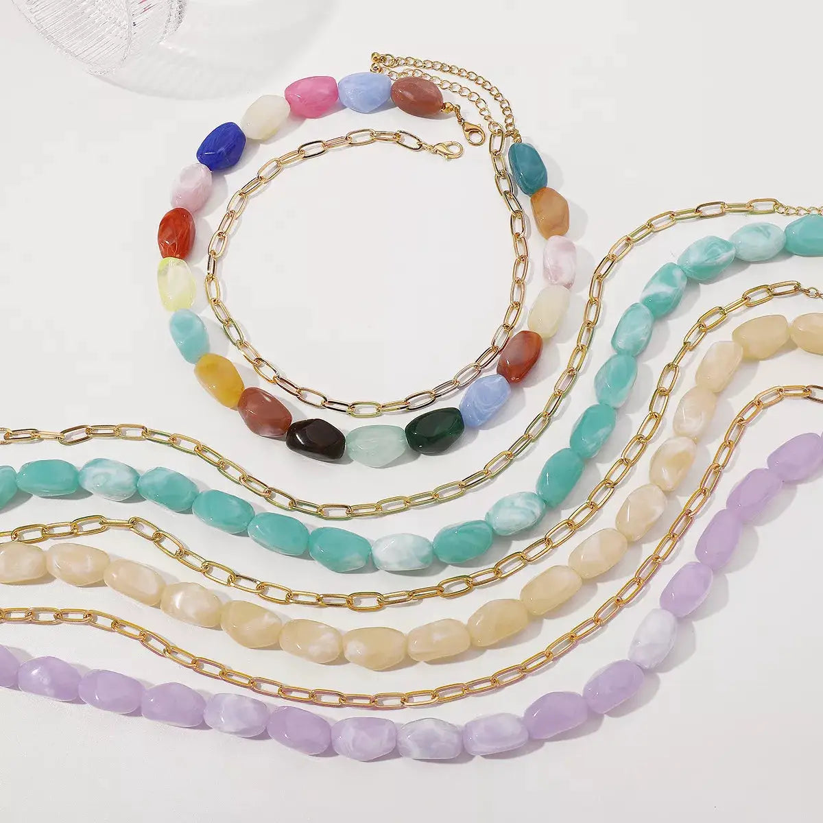 2 Piece Colorful Beaded Chain Necklace by Trendsi