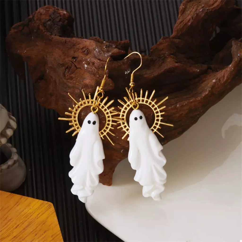 Halloween Sunburst Ghost Drop Earrings by Trendsi