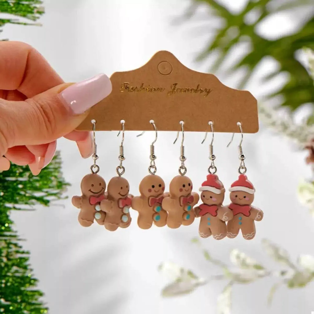3 Piece Christmas Gingerbread Man Drop Earrings by Trendsi
