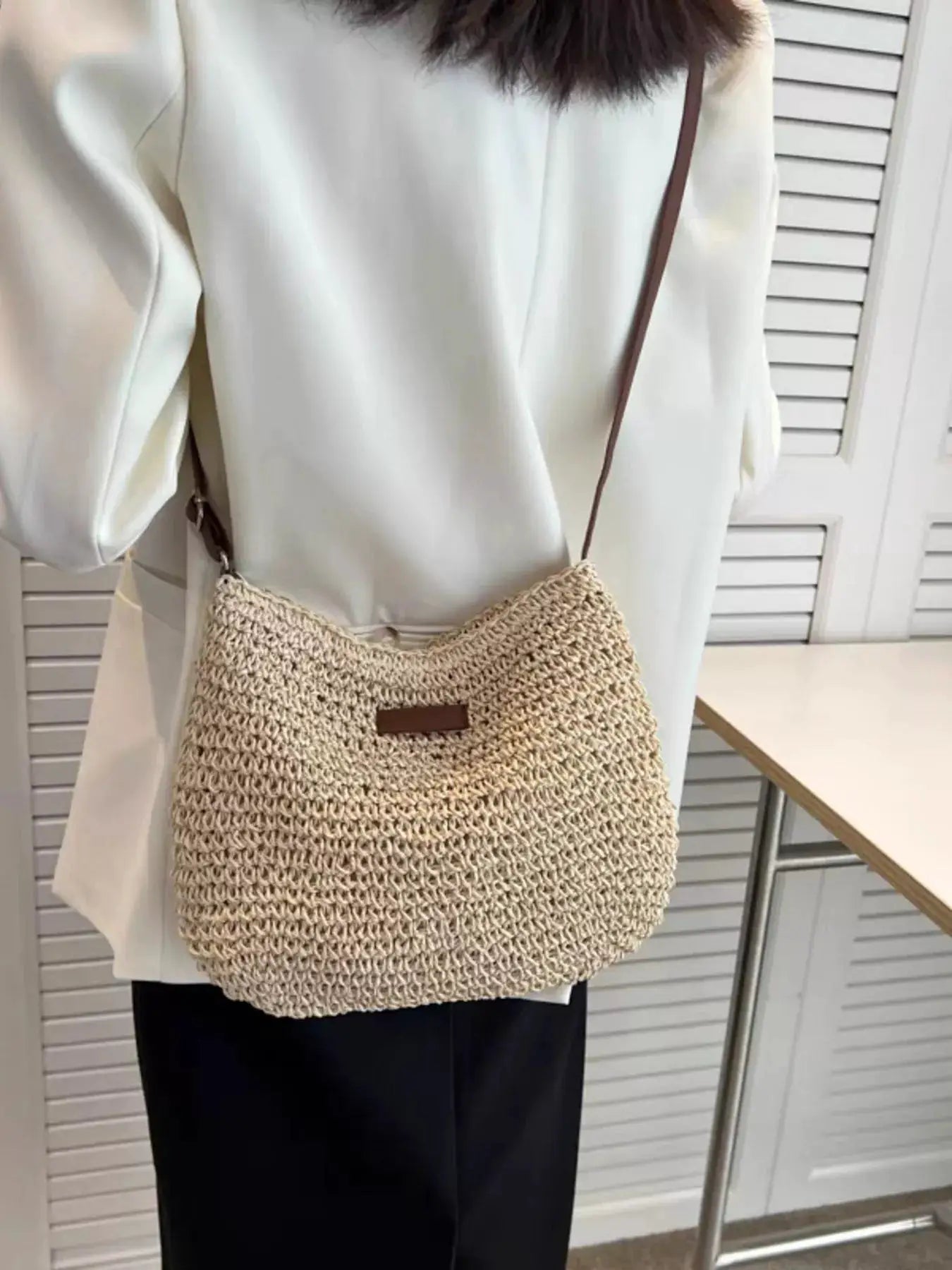 Woven Straw Adjustable Strap Crossbody Bag by Trendsi