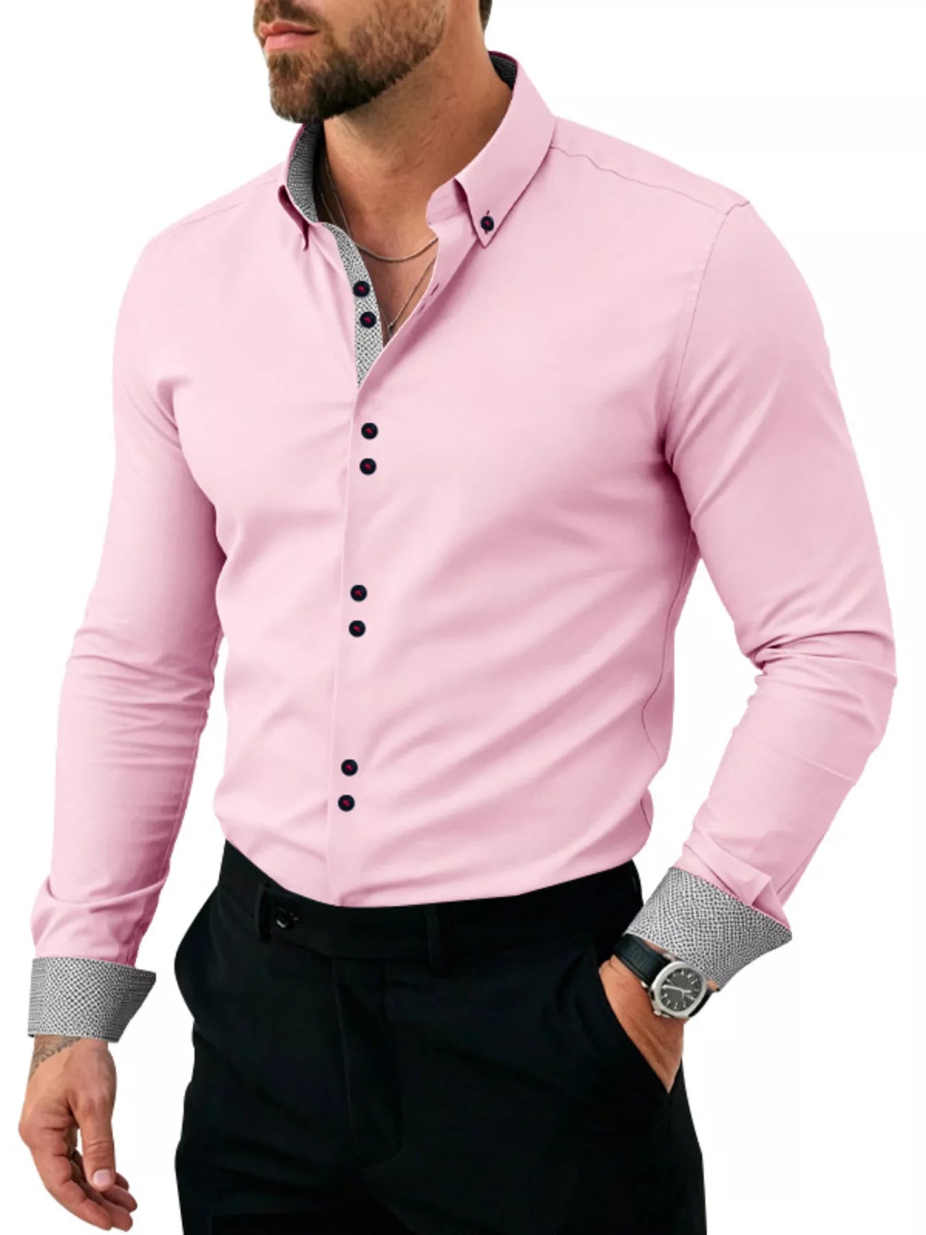 Men's Full Size Slim Fit Contrast Trim Shirt Plus Size by Trendsi