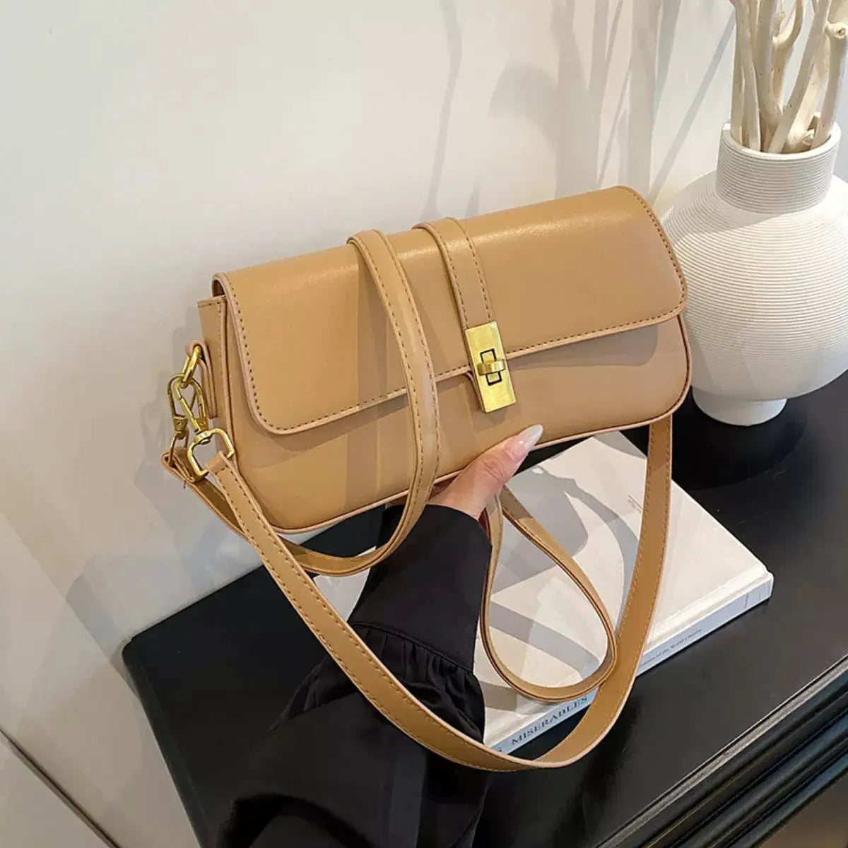 Rectangular Crossbody Bag with Golden Buckle by Trendsi