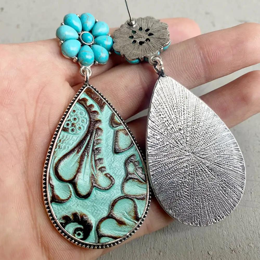 Turquoise Flower Teardrop Earrings by Trendsi