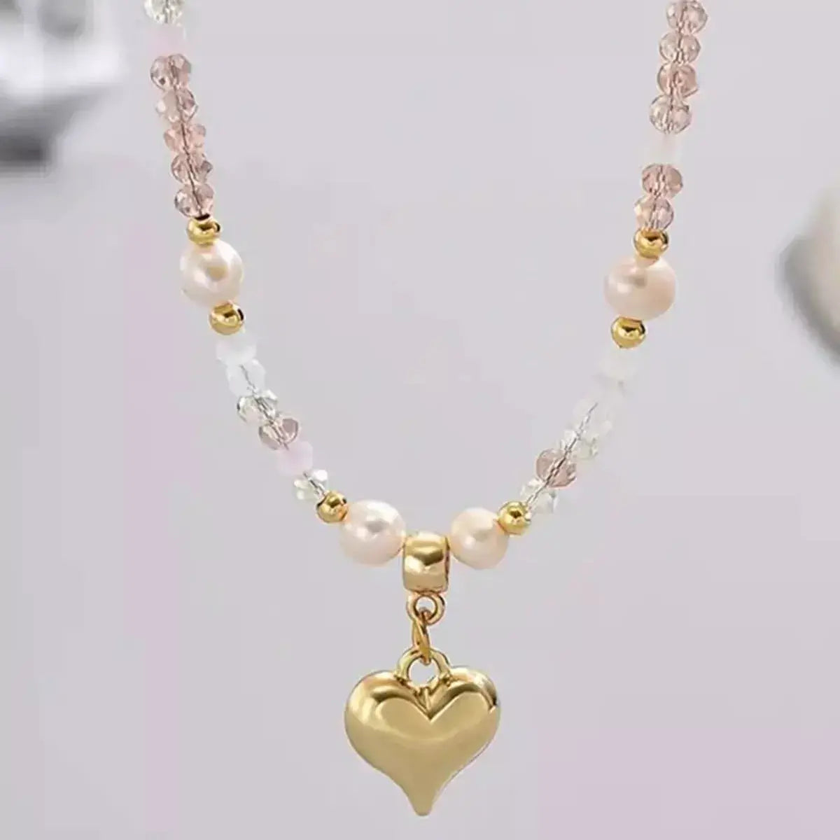 Bead Heart Pendant Necklace by Trendsi