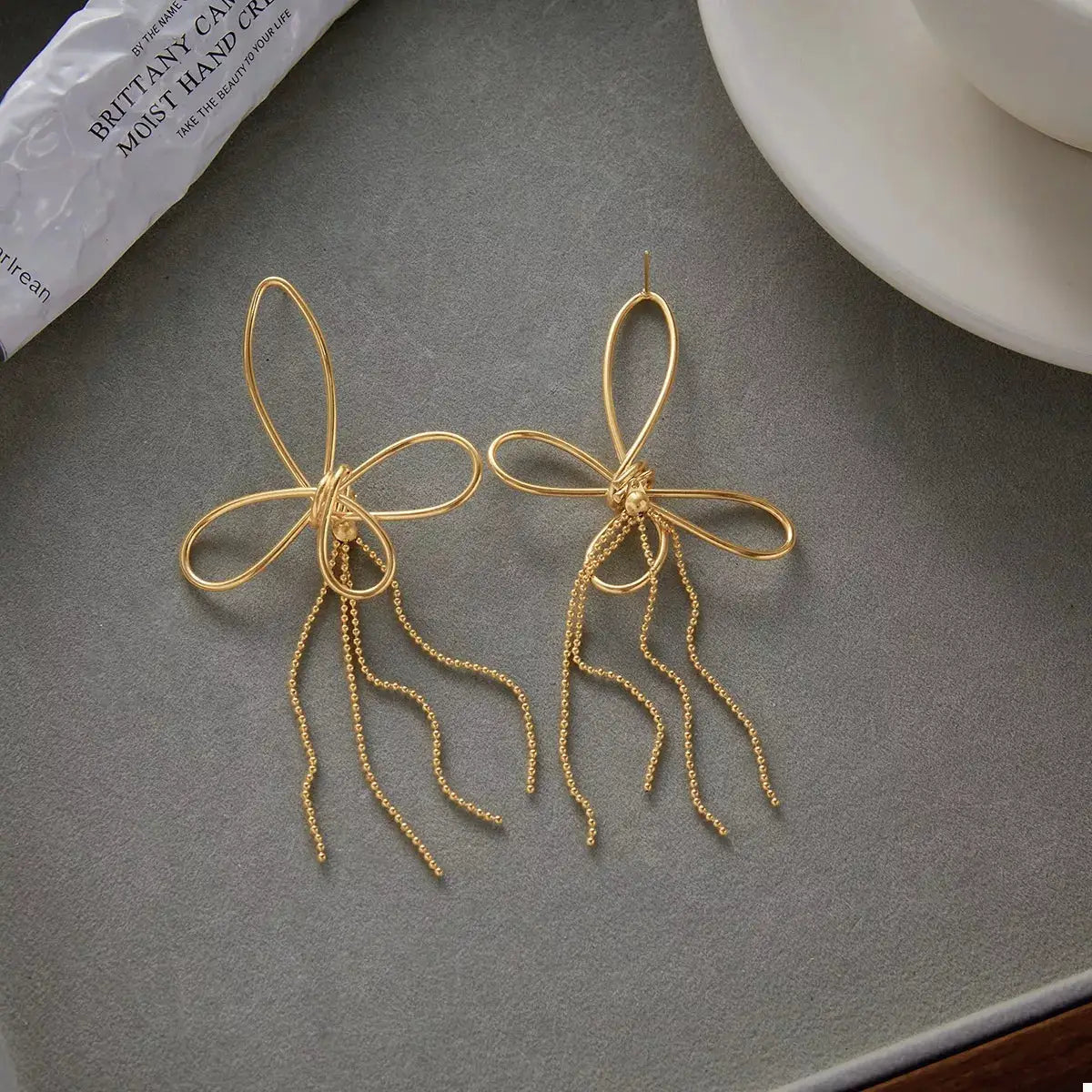 18K Gold-Plated Tassel Bow Earrings by Trendsi