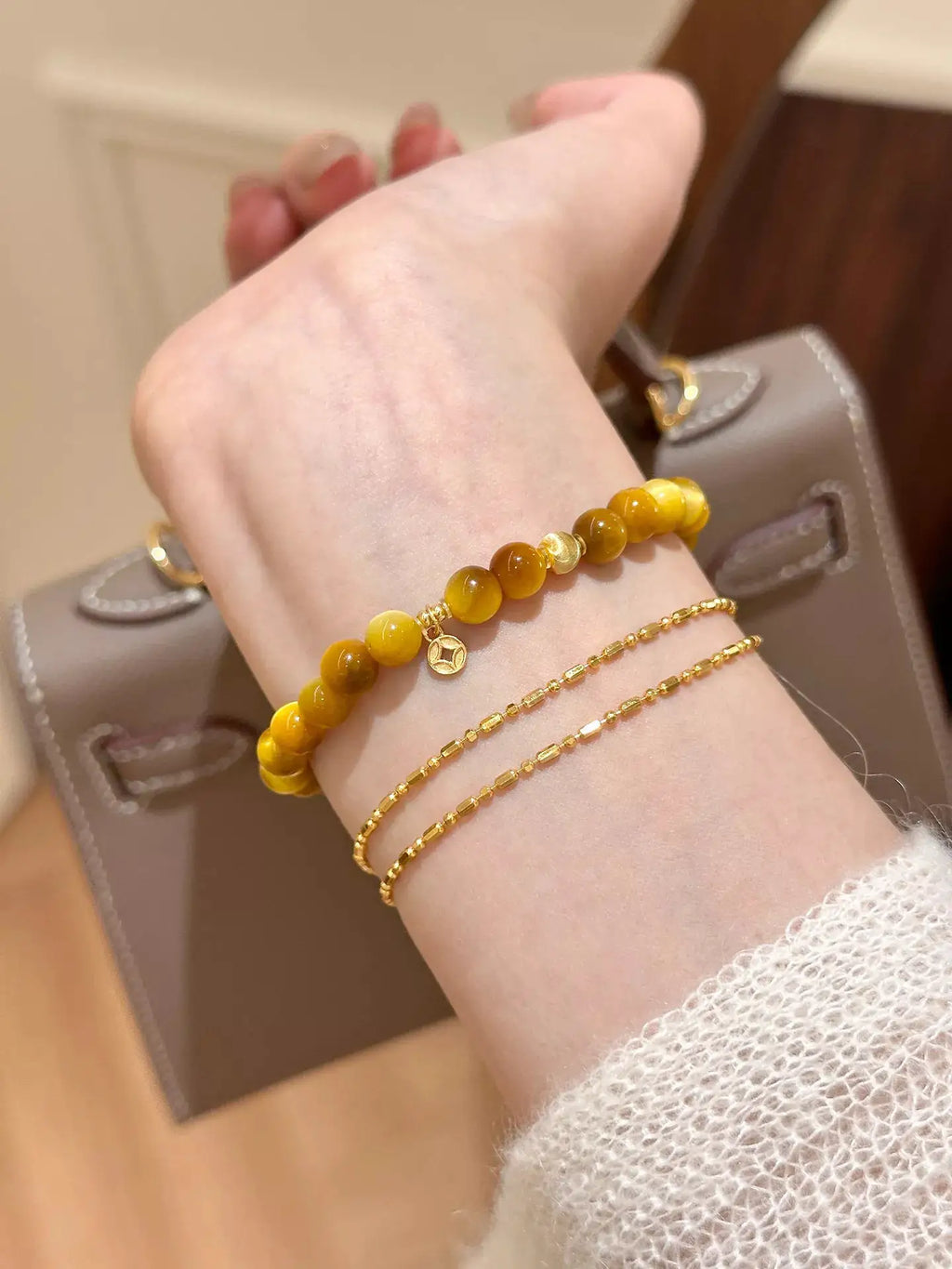 Tiger Eye Beaded Bracelet by Trendsi