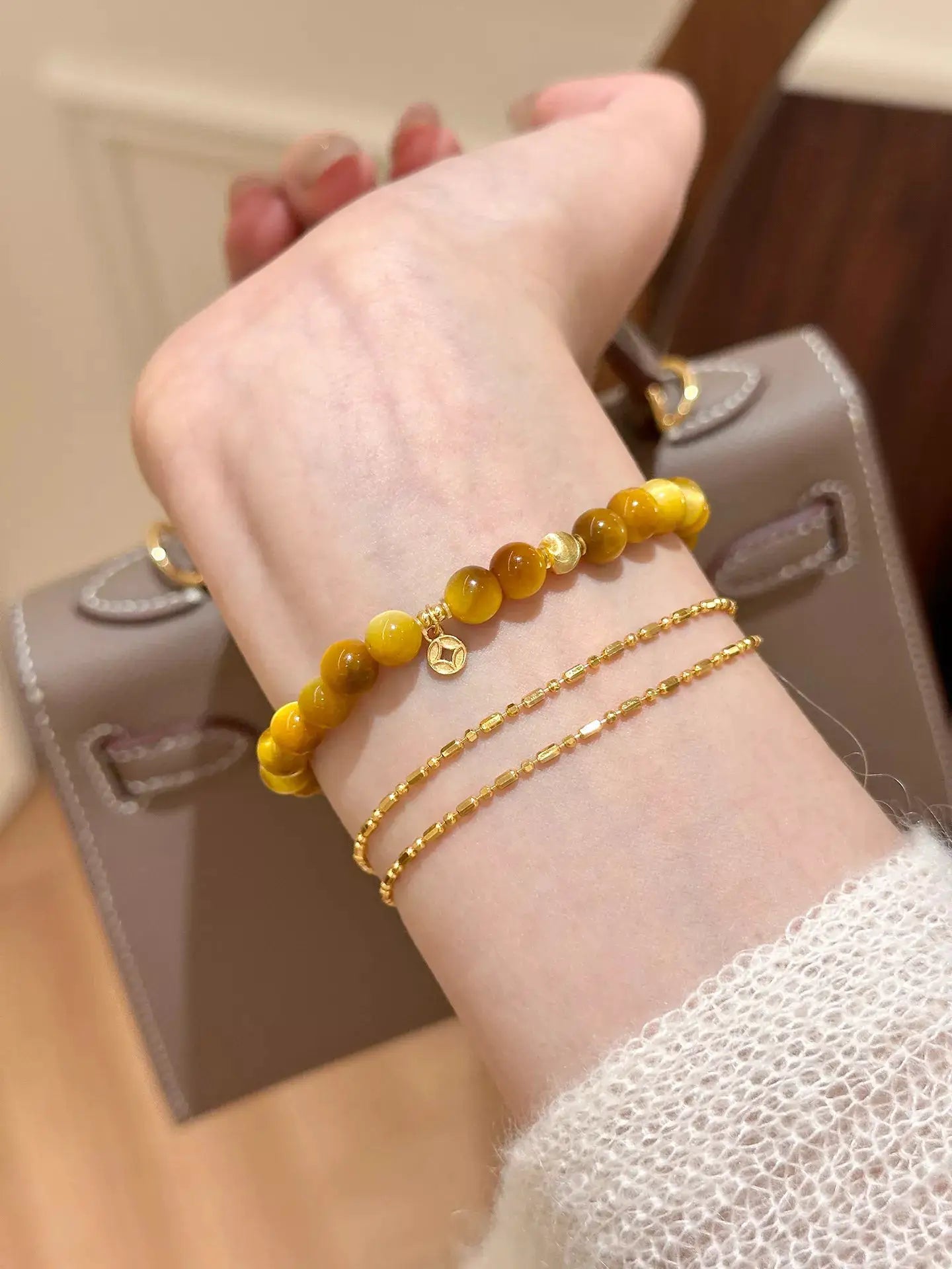 Tiger Eye Beaded Bracelet by Trendsi