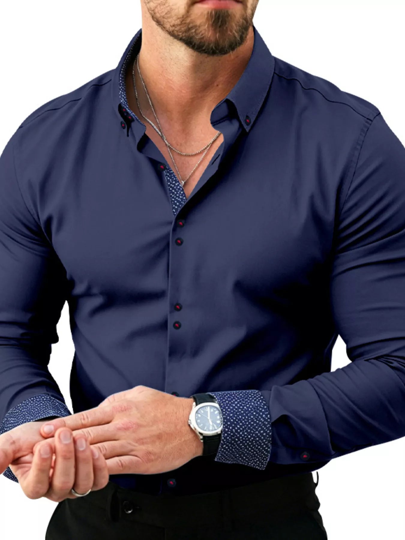 Men's Full Size Slim Fit Contrast Trim Shirt Plus Size by Trendsi