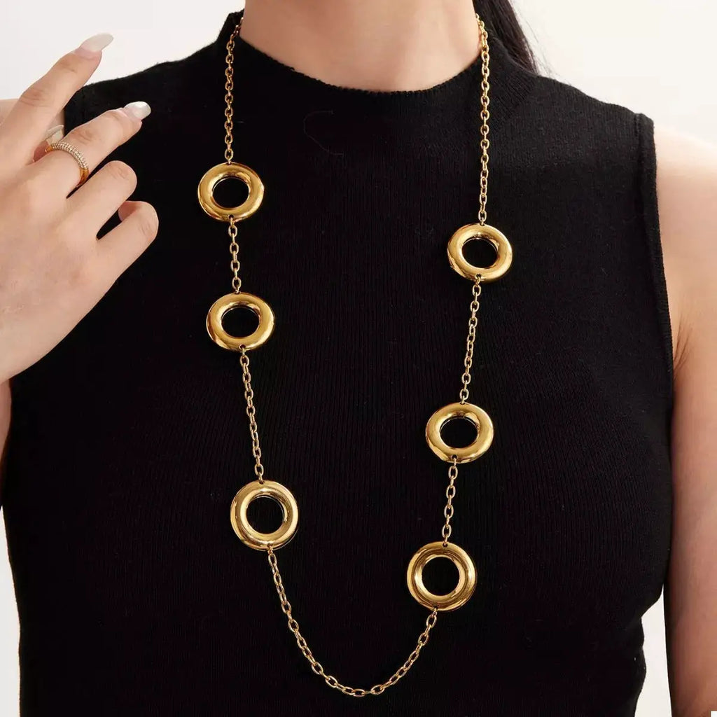 18K Gold-Plated Circle Chain Statement Necklace by Trendsi