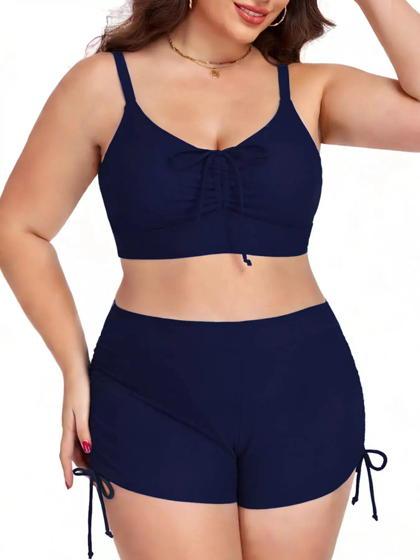 Plus Size Ruched Drawstring Swim Set by Trendsi