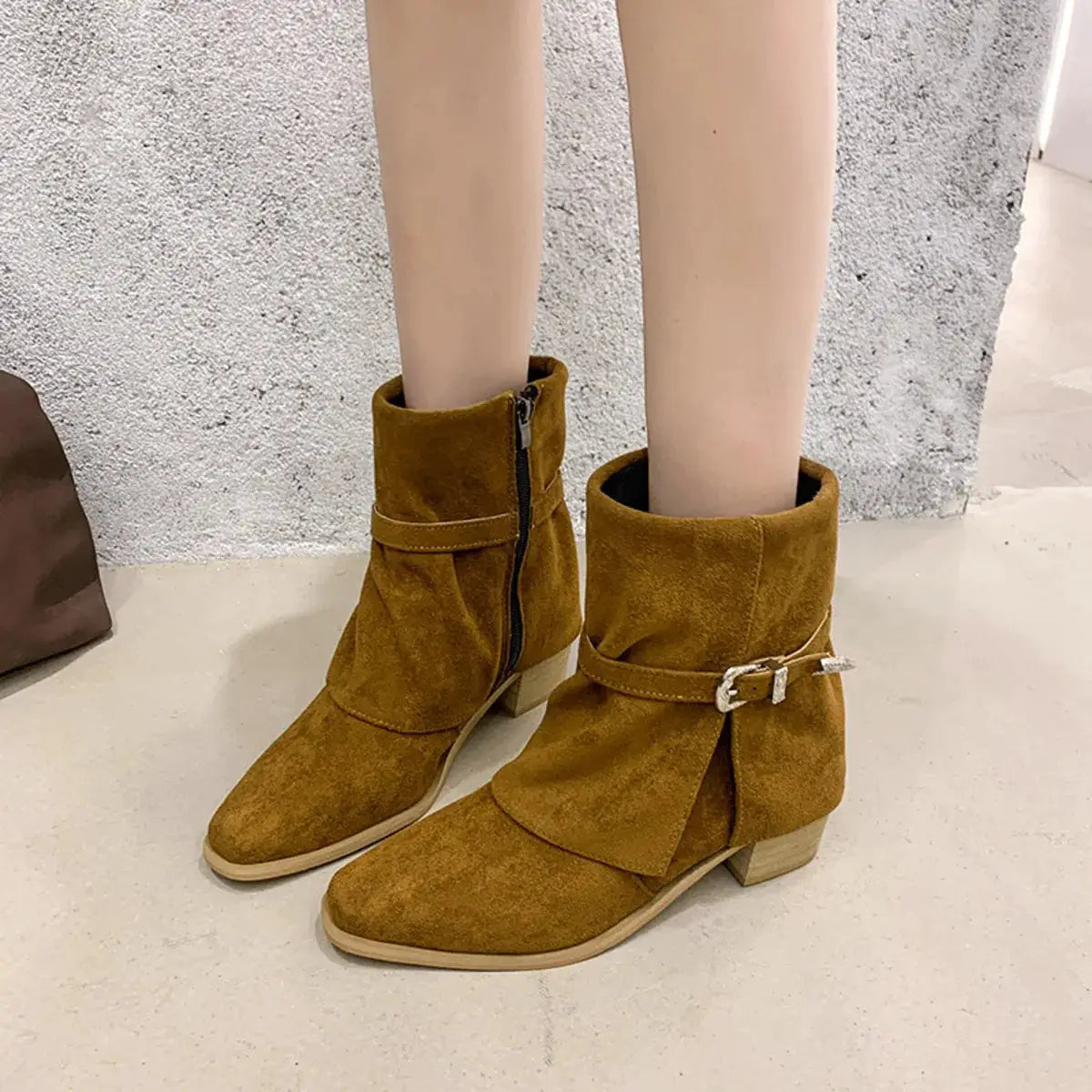 Point Toe Block Heels Boots by Trendsi