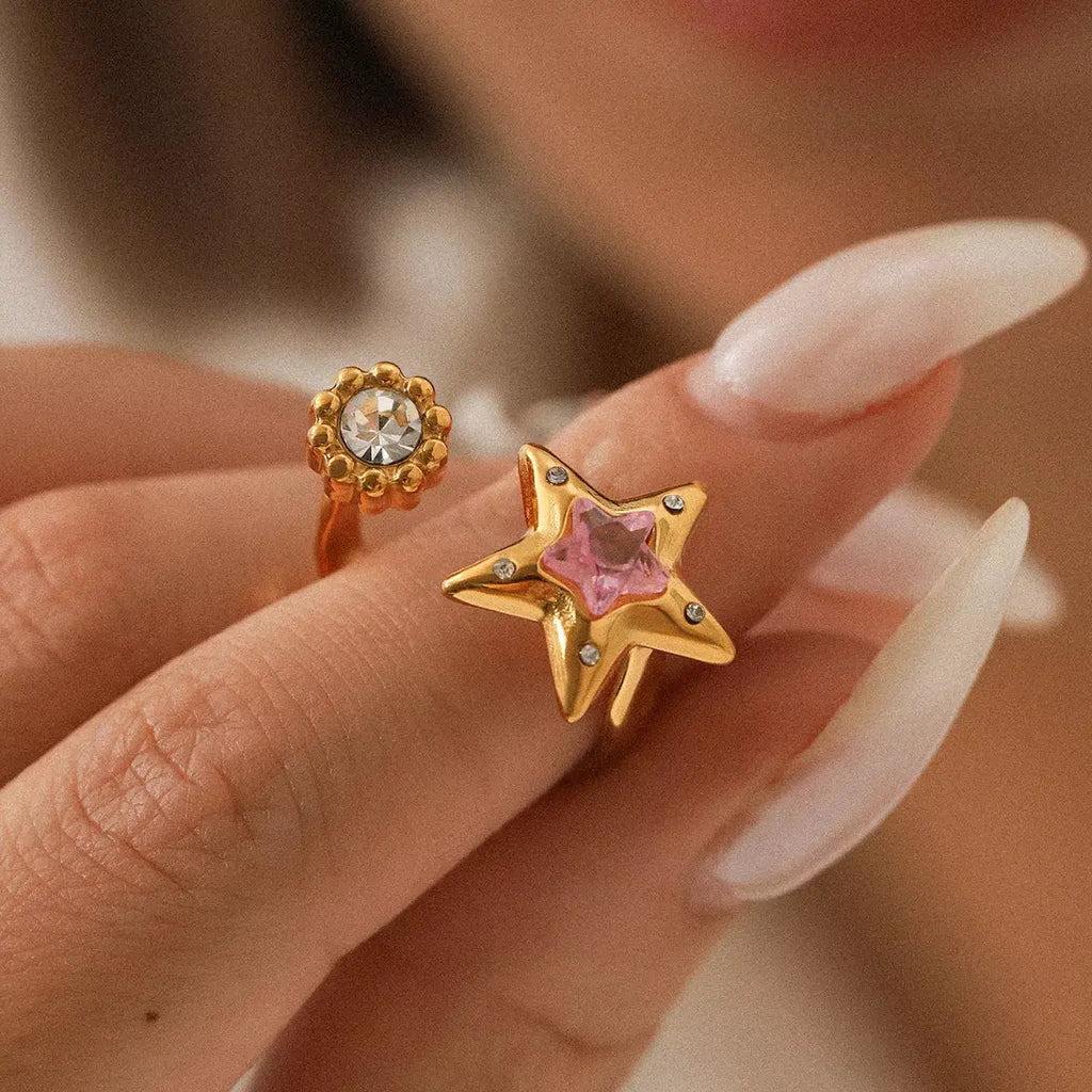 18K Gold-Plated Zircon Star Open Ring by Trendsi