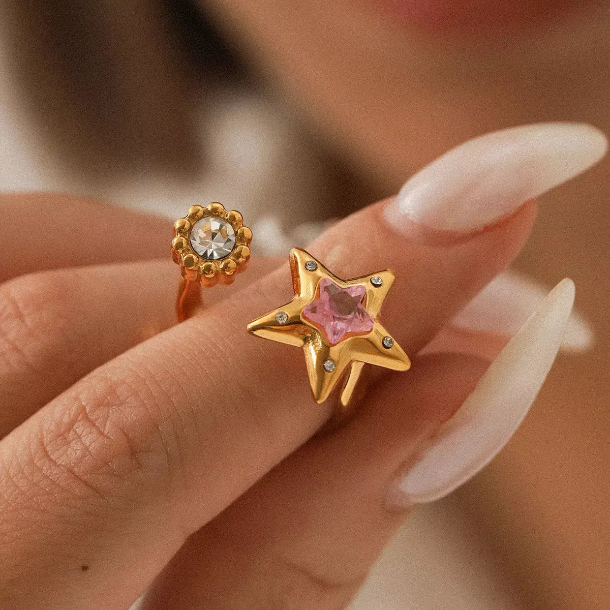 18K Gold-Plated Zircon Star Open Ring by Trendsi