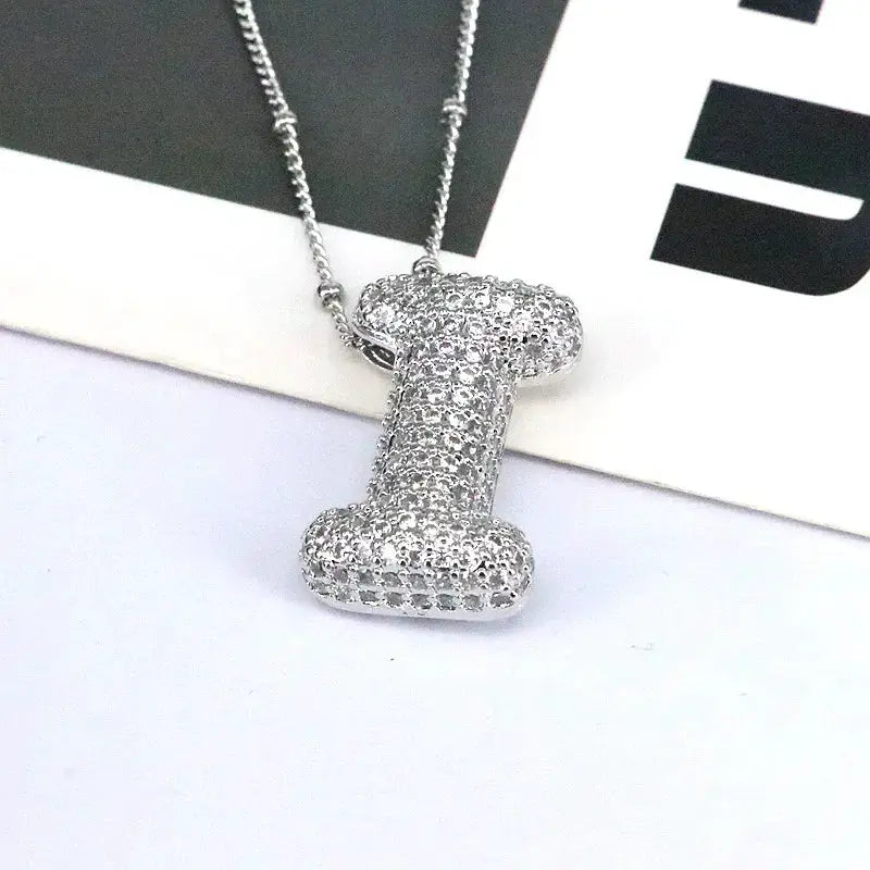 Copper Inlaid Zircon Letter Pendant Necklace by Trendsi