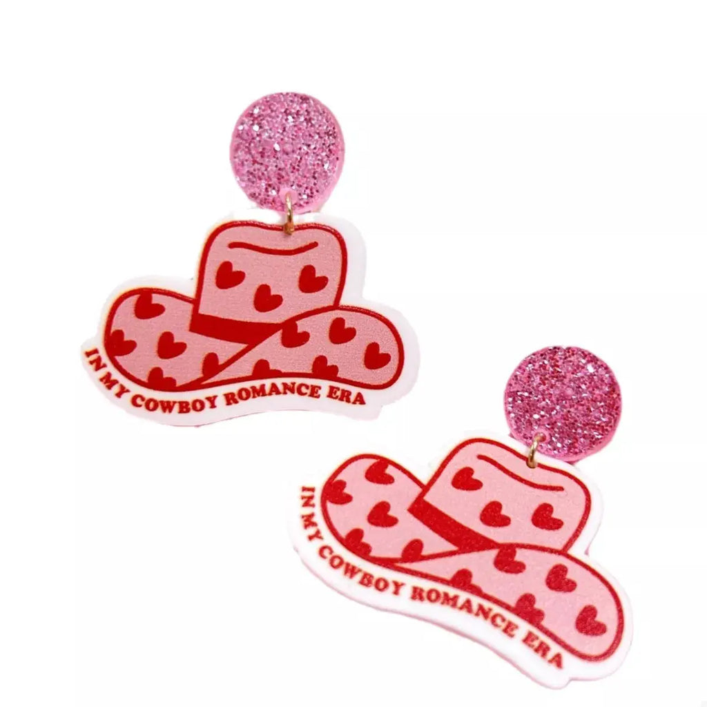 Cowboy Hat Dangle Earrings with Heart Accents by Trendsi