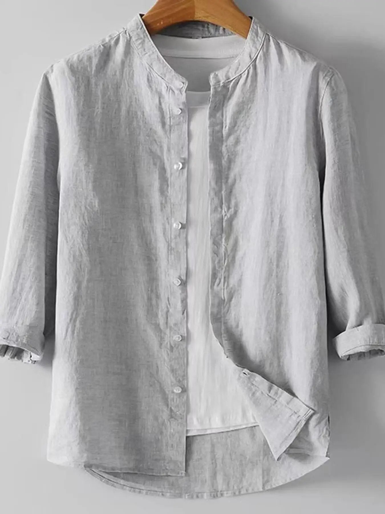 Men's Plus Size Button Up 3/4 Sleeve Shirt by Trendsi
