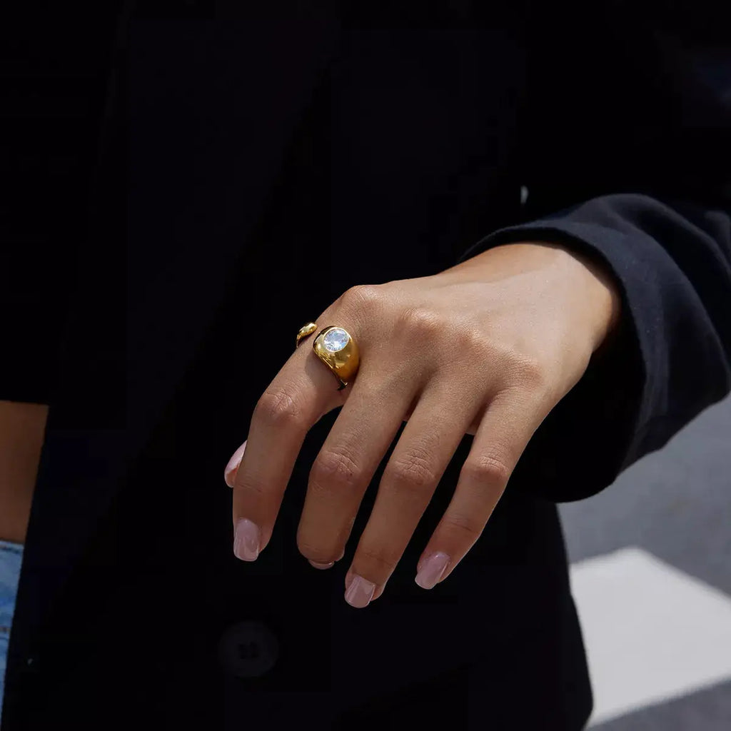 18K Gold-Plated Rhinestone Open Ring by Trendsi
