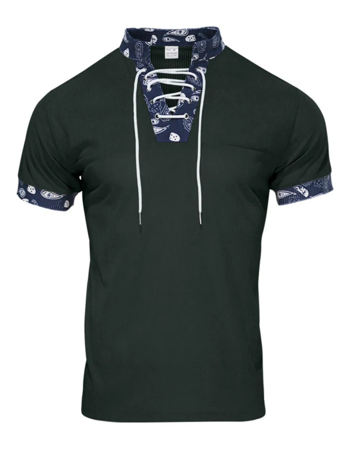 Men's Full Size Lace-Up Collar T-Shirt Plus Size by Trendsi