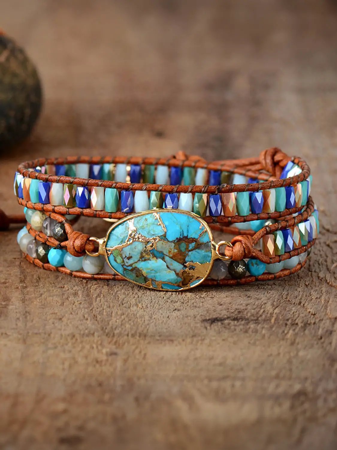 Triple-Layer Natural Stone Bracelet by Trendsi