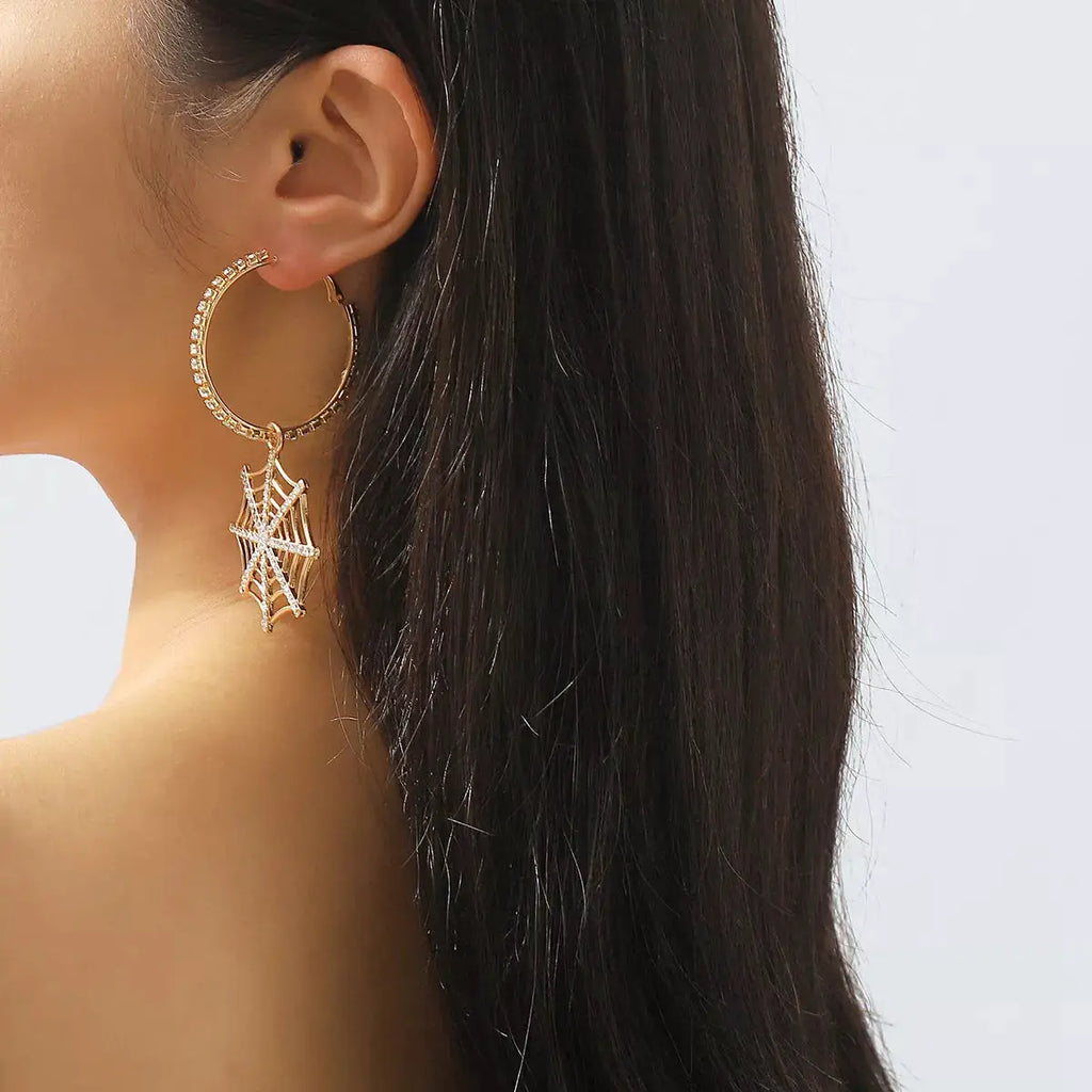 Spider Web Dangle Hoop Earrings by Trendsi