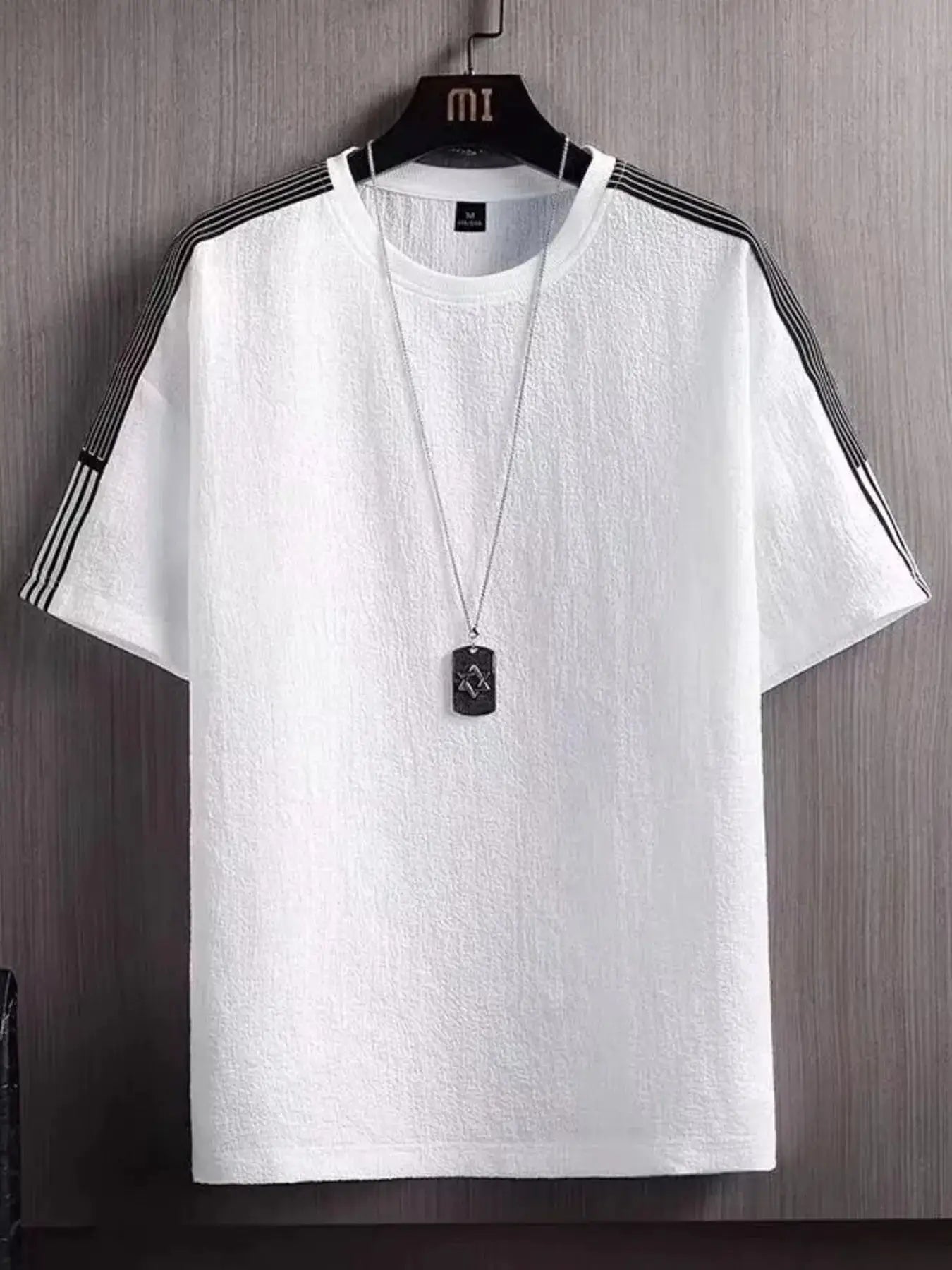 Men's Plus Size Textured Round Neck T-Shirt by Trendsi