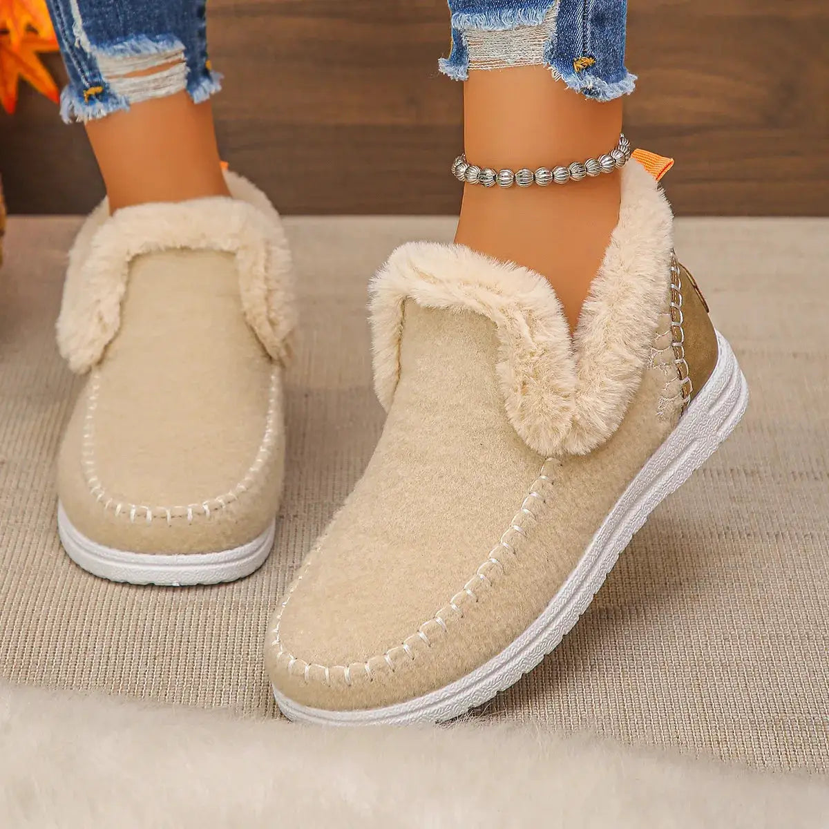 Round Toe Fleece-Lined Ankle Boots by Trendsi