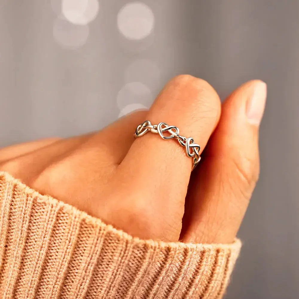 Knotted Hearts 925 Sterling Silver Open Ring by Trendsi
