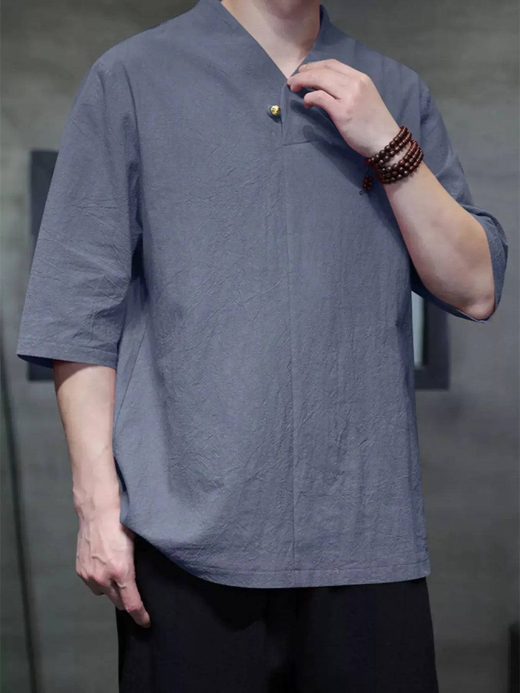 Men's Plus Size Solid Color 3/4 Sleeve Shirt by Trendsi