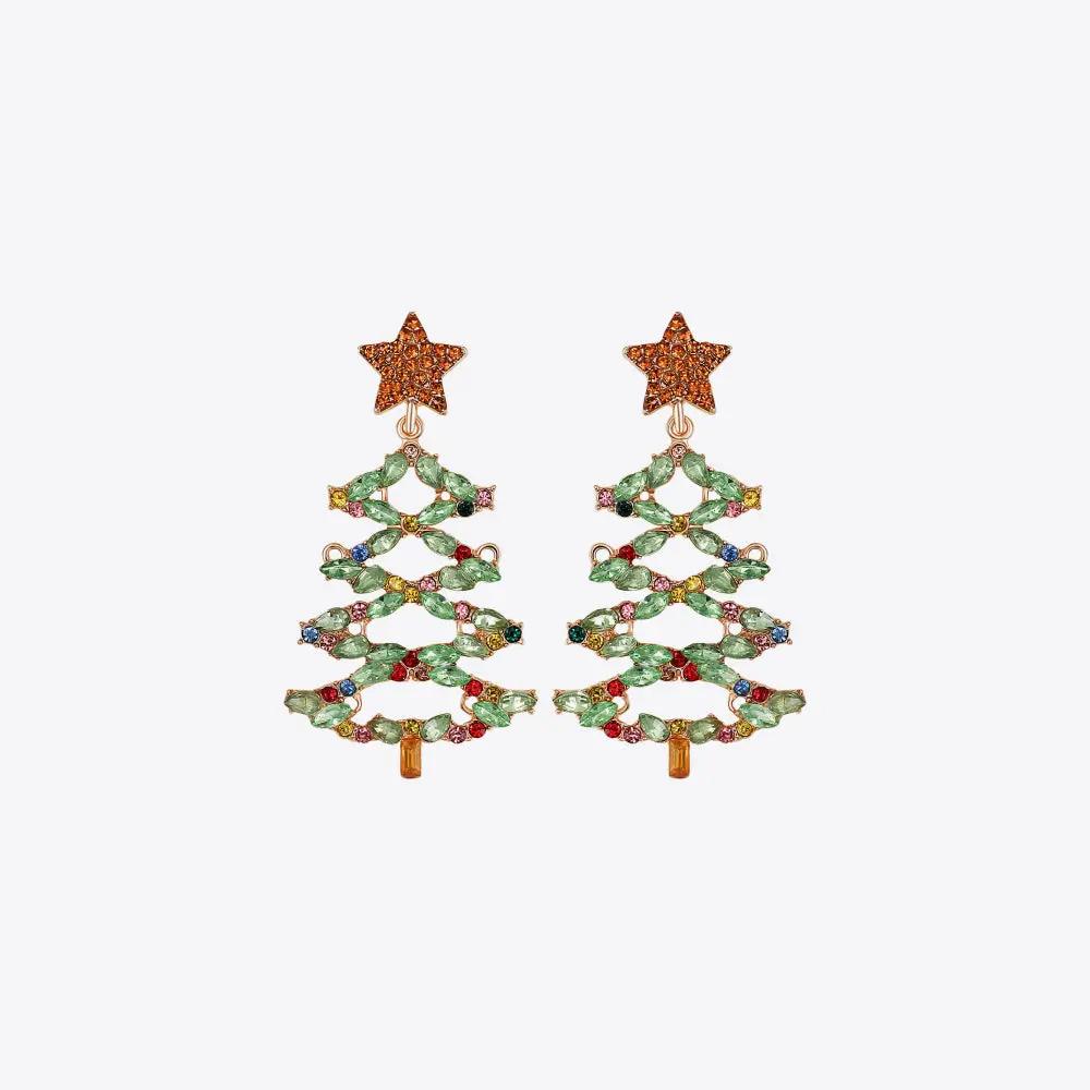 Christmas Tree Rhinestone Alloy Earrings by Trendsi