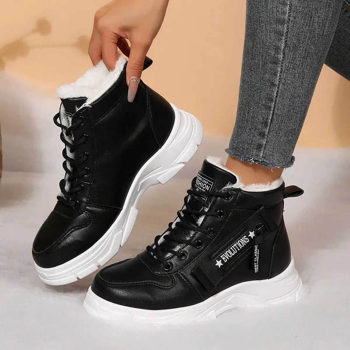 Premium Lace-Up Combat Boots with Fleece Line by Trendsi