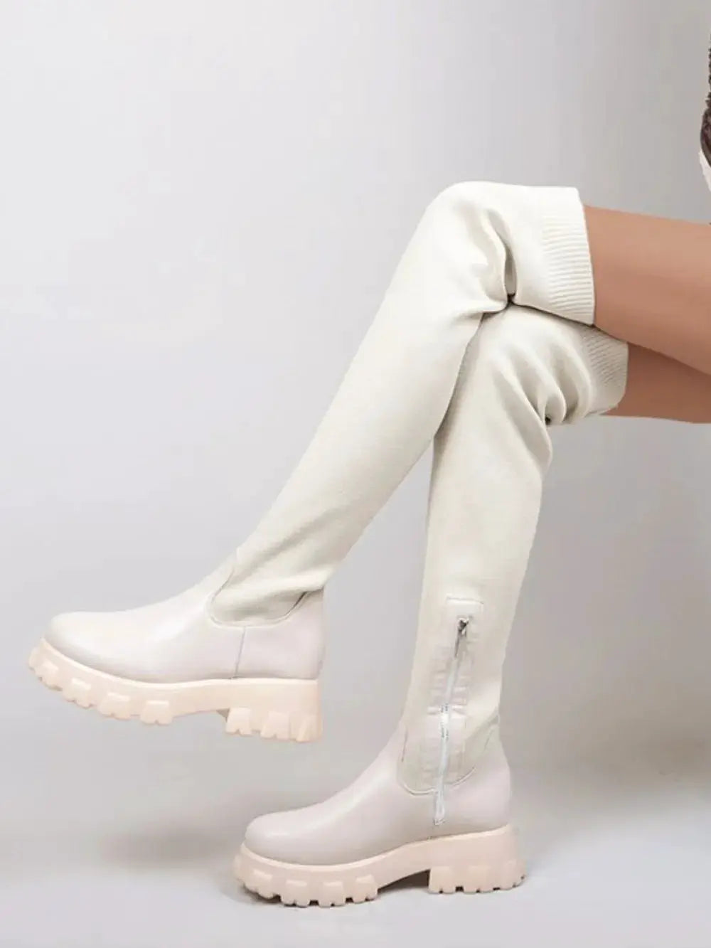 PU Leather Round Toe Platform Boots by Trendsi