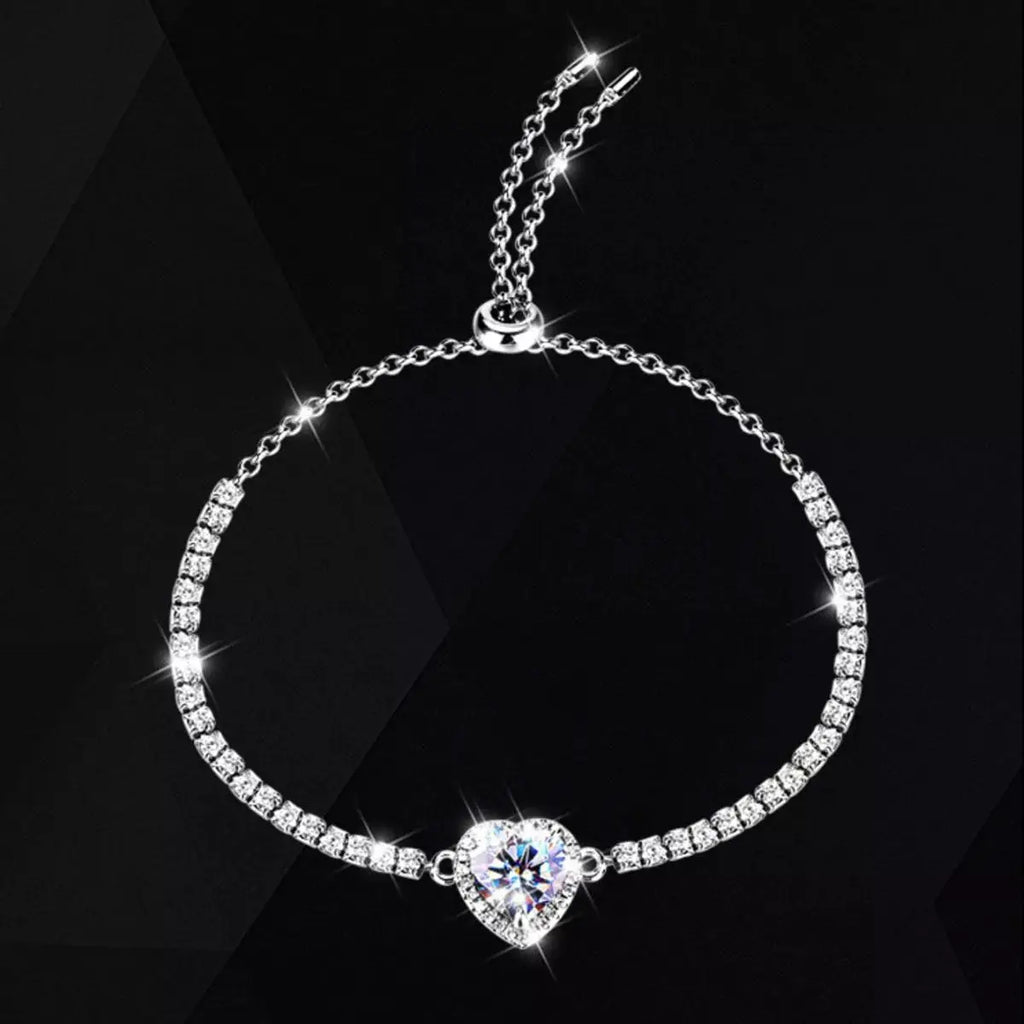 2 Carat 925 Sterling Silver Moissanite Chain Heart Bracelet by Trendsi