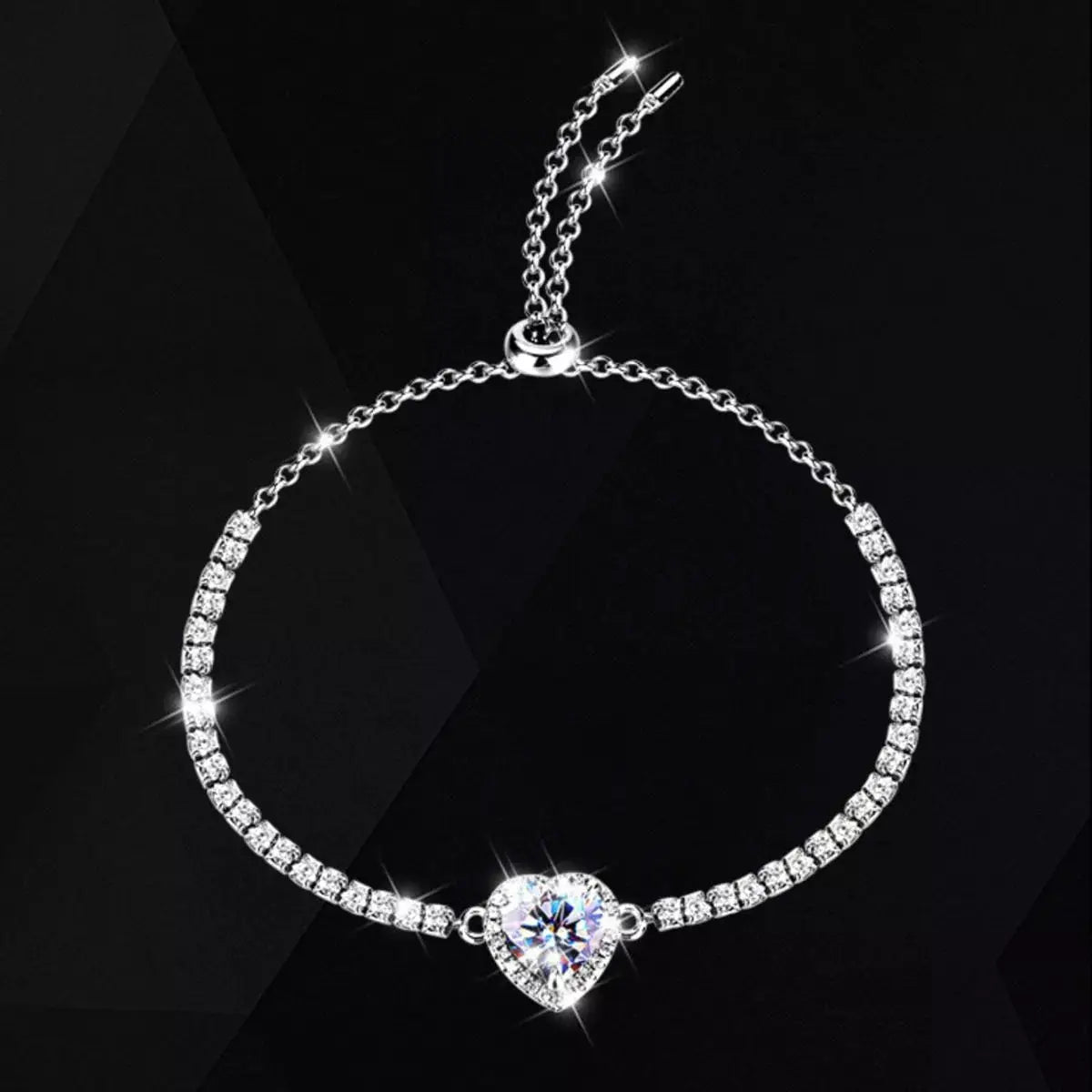 2 Carat 925 Sterling Silver Moissanite Chain Heart Bracelet by Trendsi
