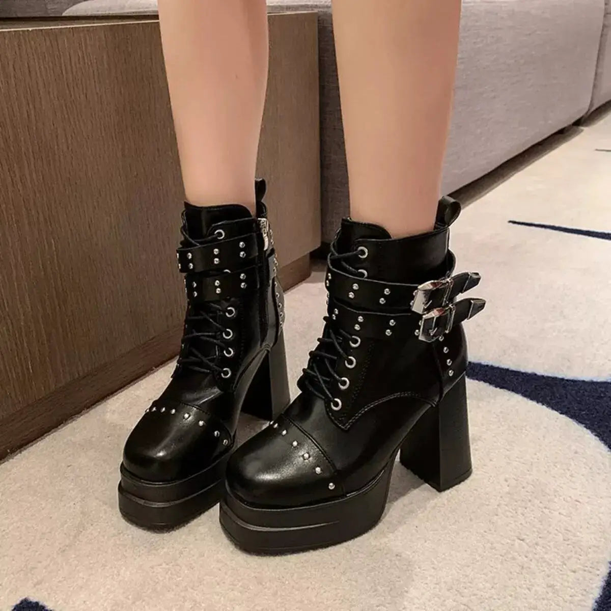 Round Toe Block Heels Boots by Trendsi