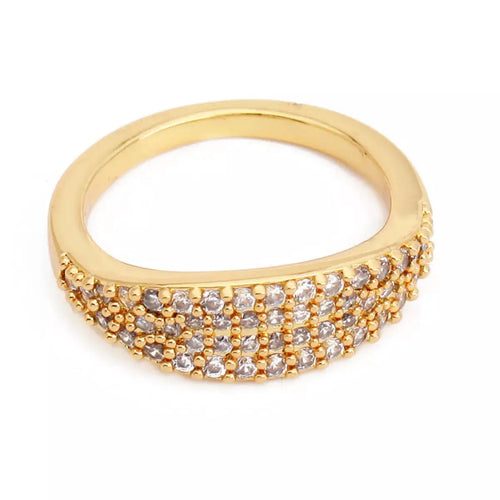 18K Gold-Plated Copper Zircon Round Ring by Trendsi