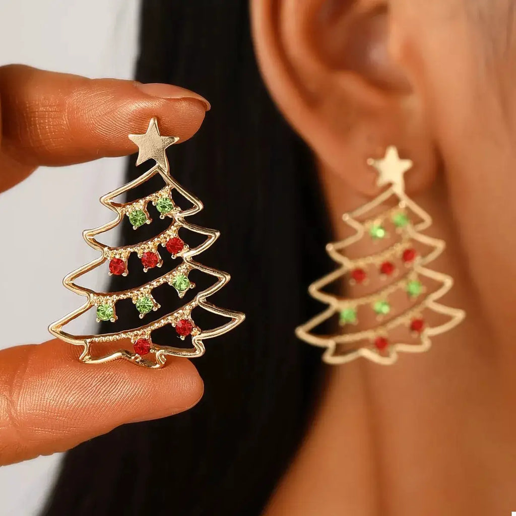 18K Gold-Plated Christmas Tree Earrings by Trendsi
