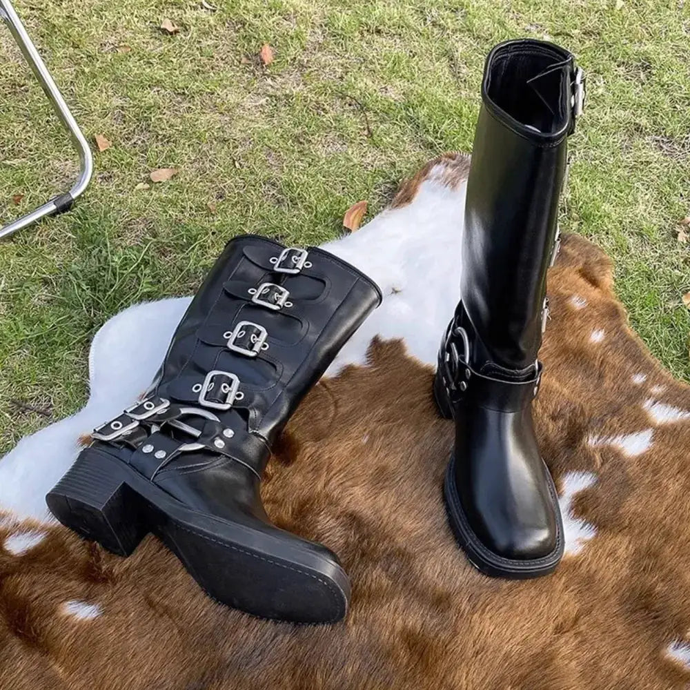 Round Toe Block Heels Boots by Trendsi