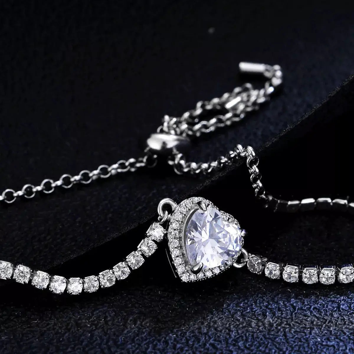 2 Carat 925 Sterling Silver Moissanite Chain Heart Bracelet by Trendsi