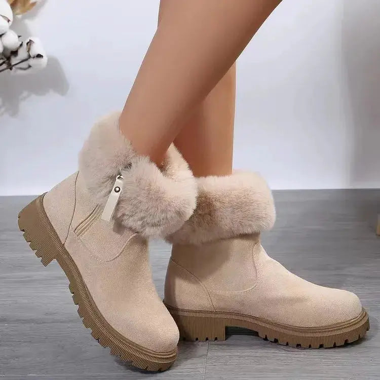 Suede Faux Fur Boots with Side Zipper by Trendsi