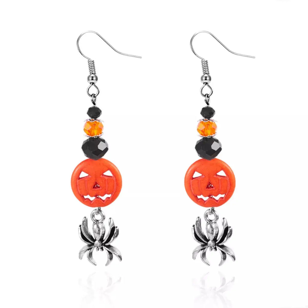 Halloween Spider Pumpkin Drop Earrings by Trendsi