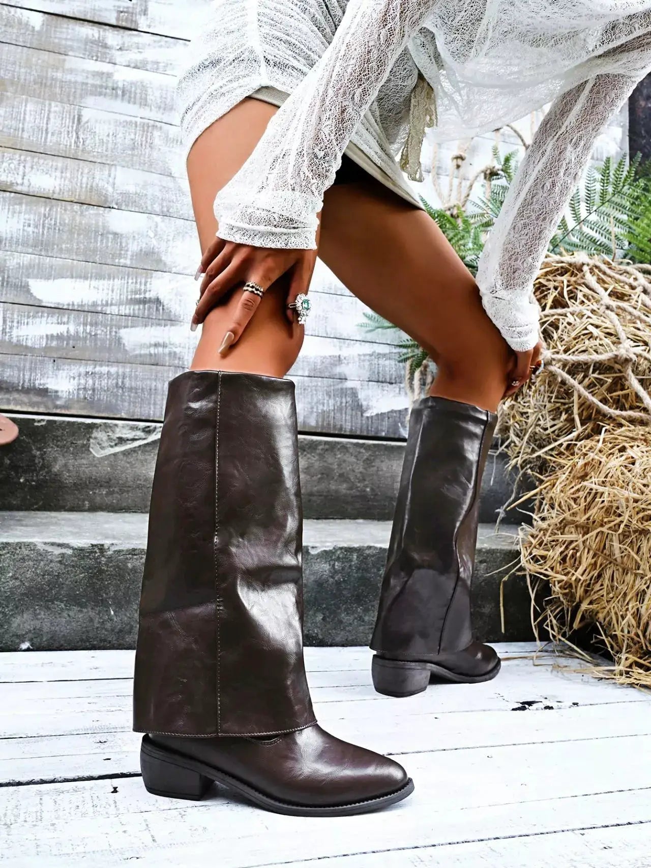 Point Toe Block Heels Boots by Trendsi